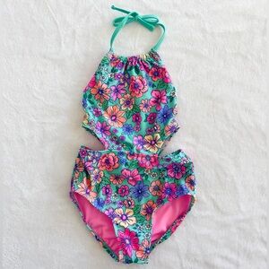 Cat & Jack Girls Floral Cutout One Piece Swimsuit Size 6/7 swimsuit
